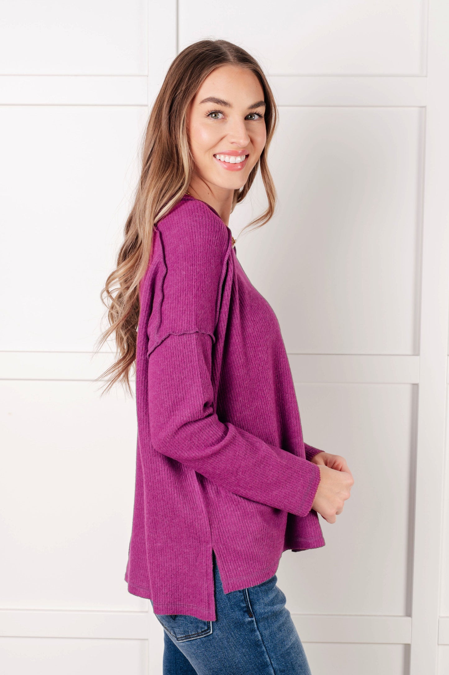 Basic Ribbed Sweater in Light Plum