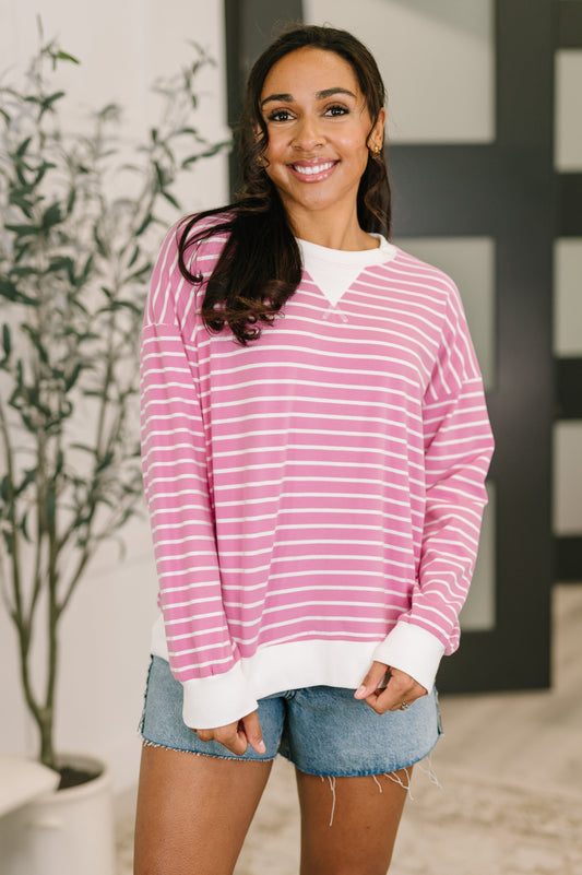 Drop Shoulder Pullover in Candy Pink