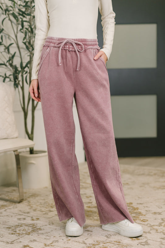 Waist Palazzo Sweats in Light Rose